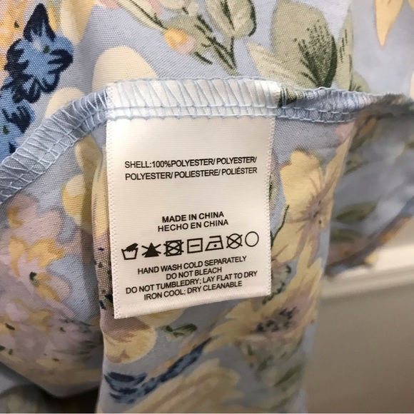 NWT HL Affair Floral Mini Dress Small blue yellow smocked long sleeve - Picture 11 of 12